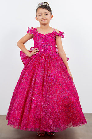 Mädchen Funkelnde Schulter Abnehmbare Schmetterling Korsett Zurück Prinzessin Ballkleid 2-16
