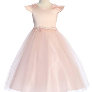 Junior-Brautjungfernkleid mit Flatterärmeln und Blumenapplikationen für große Mädchen, 16,5–20,5