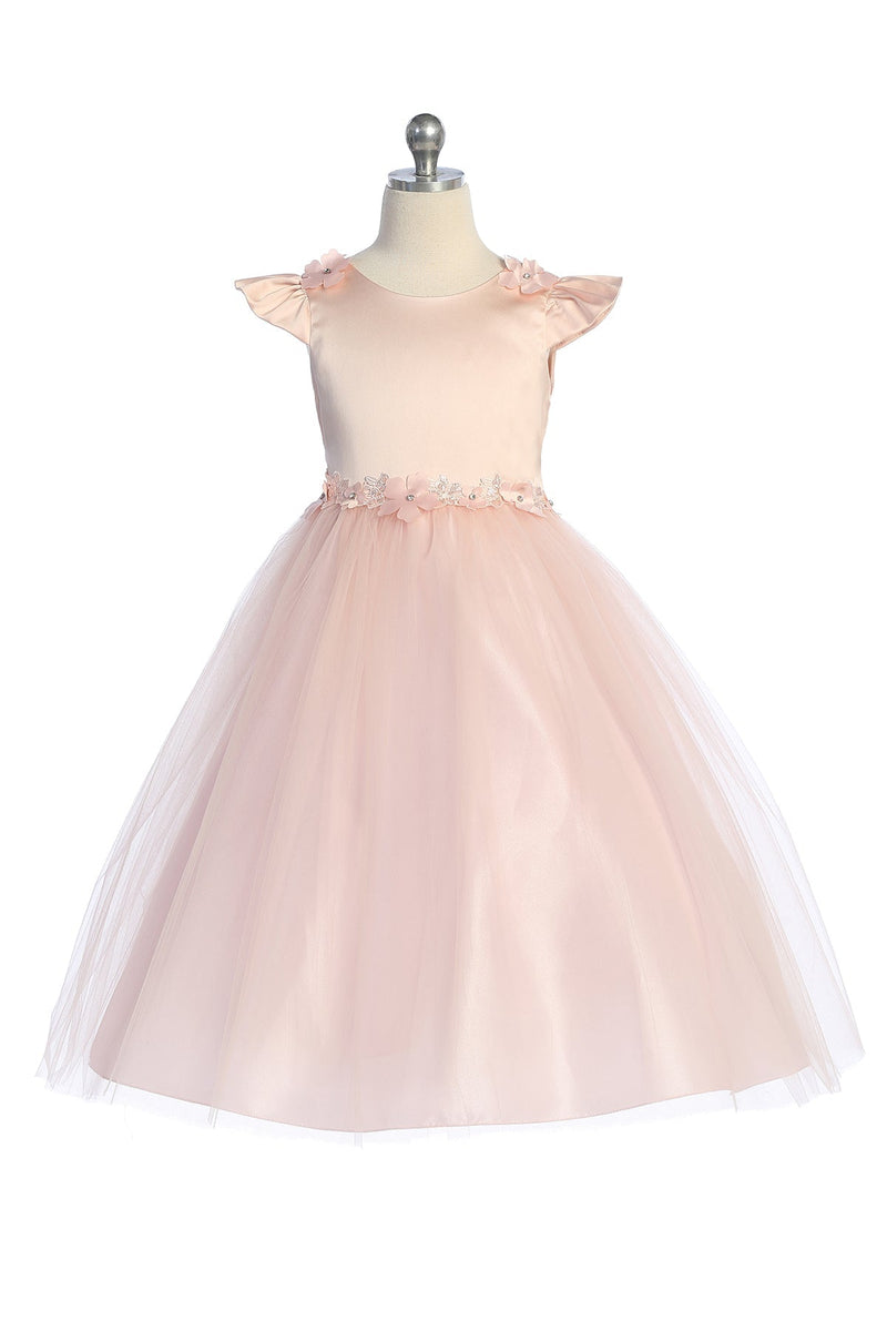 Große Mädchen Flutter Ärmel mit Blumenmuster Applique Junior Brautjungfernkleid 16.5-20.5