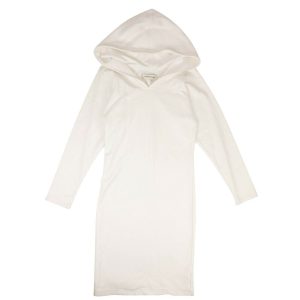 Optisches Midikleid aus weißer Baumwolle mit Kapuze