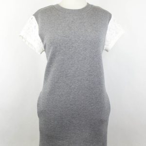MOSCHINO BOUTIQUE Damenkleid in Grau und Weiß mit Rüschensaum