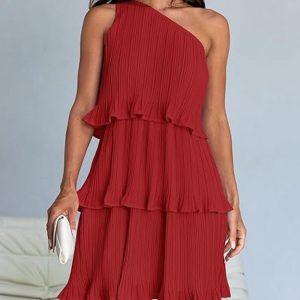 Mehrlagiges Minikleid mit einer Schulter