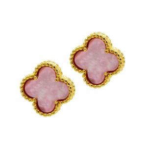 14k Gold überzogenes Rosa Mother Perlen Blume Ohrstecker