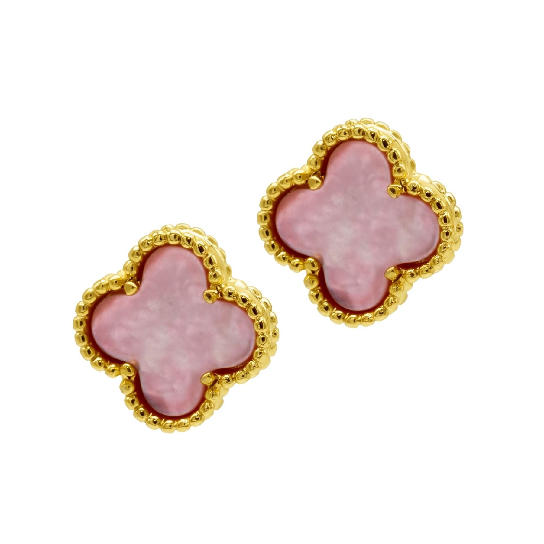 14k Gold überzogenes Rosa Mother Perlen Blume Ohrstecker