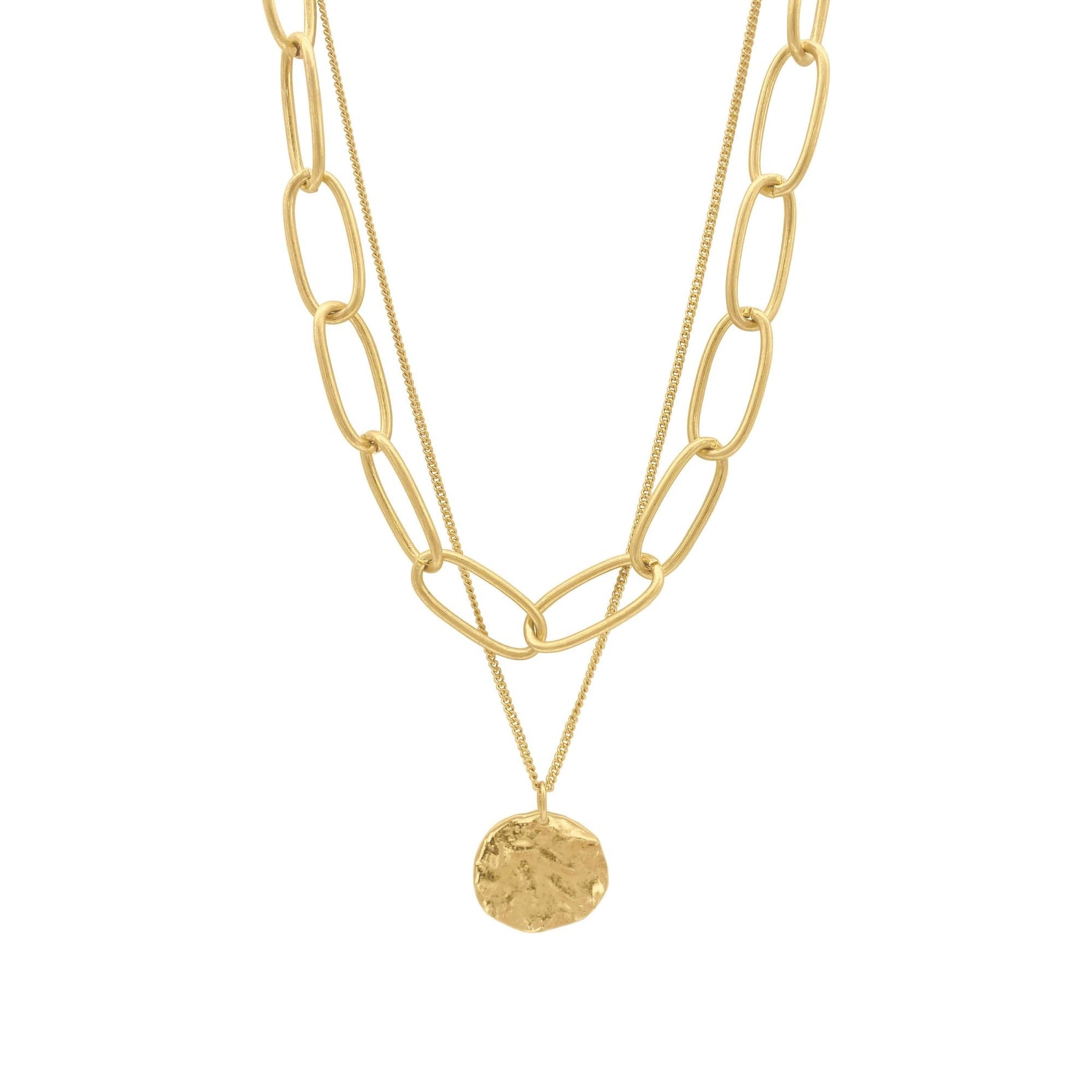 14k Gold überzogen oval Link Kette und Münze Anhänger geschichtete Halskette