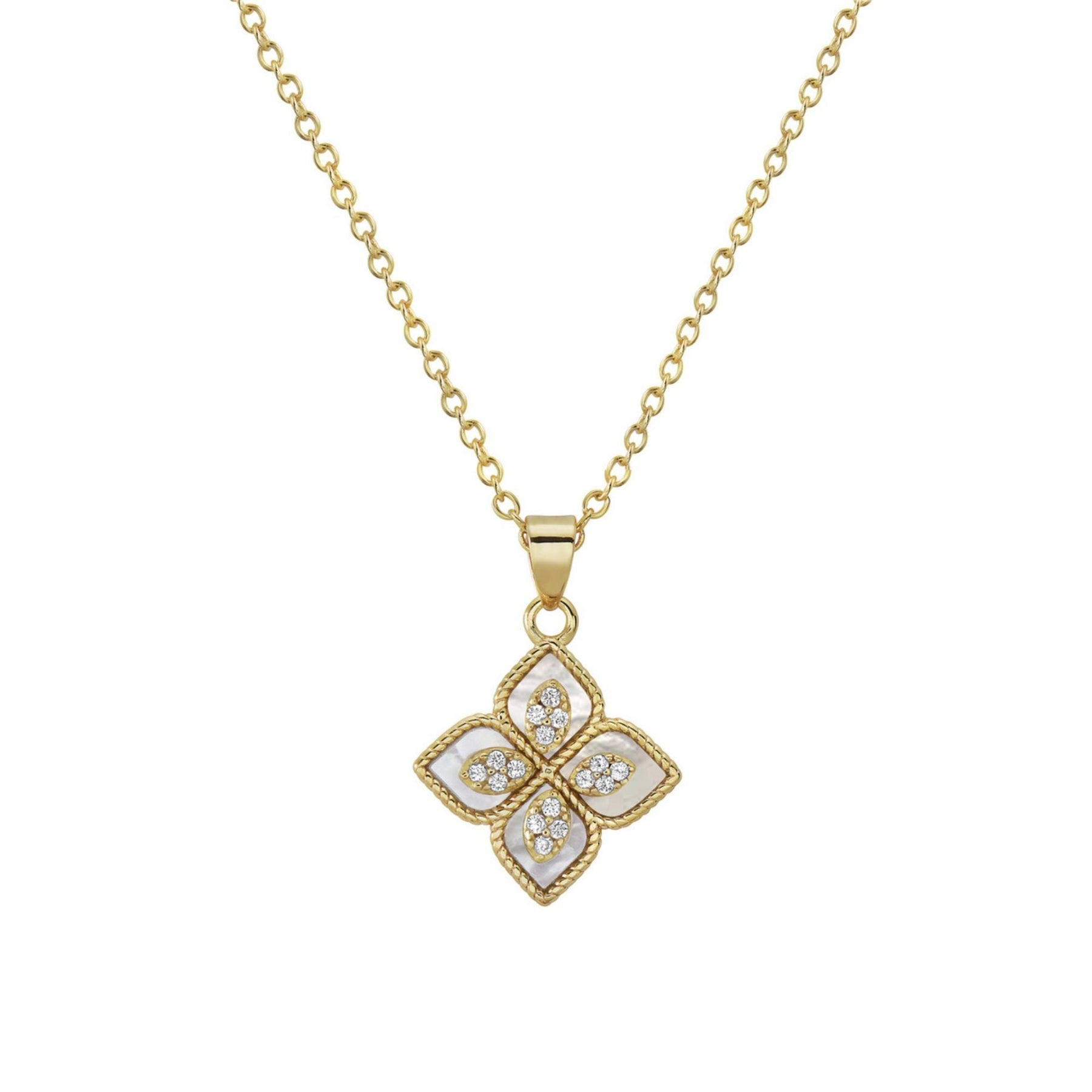 14k vergoldet Renaissance Blume Kristall Weiß Mother Von Perle Halskette