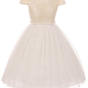 Elfenbeinfarbenes Pailletten-Tüll-Kleid für Mädchen in Übergröße für Junior-Brautjungfer, Größe 16,5
