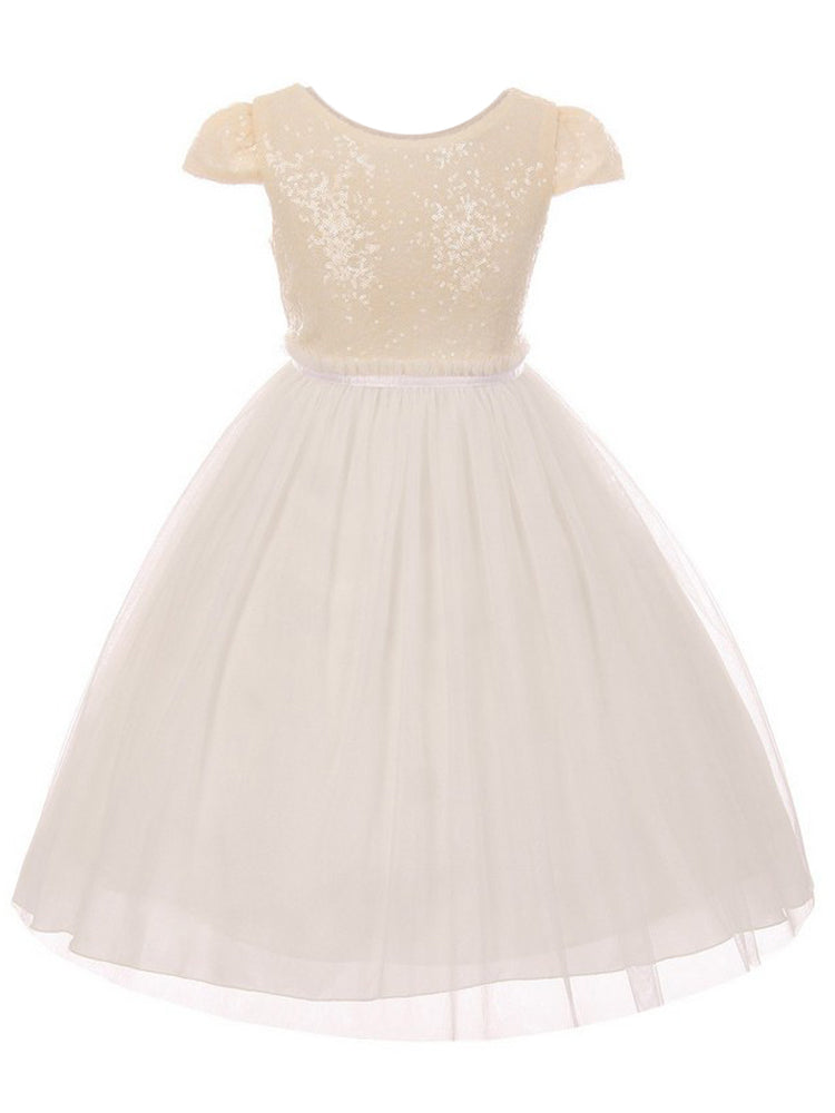 Mädchen Elfenbein Pailletten Tüll Plus Größe Junior Brautjungfernkleid, Größe 16.5