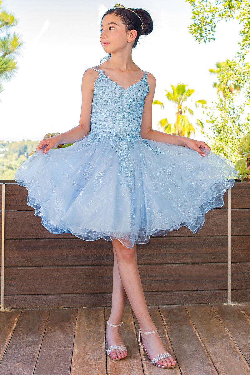 Große Mädchen Double Spaghetti Strass bestickt Kleid Größe 6
