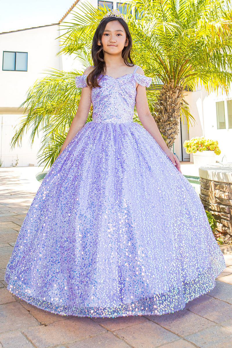 Mädchen Regenbogen Pailletten Glitzer Tüll Schulterfrei Sweep Zug Ballkleid, Größe 8
