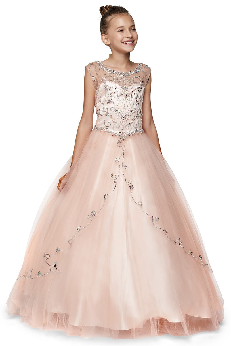 Mädchen Hand Perlen Strass Bateau Ausschnitt Pageant Kleid 2-20