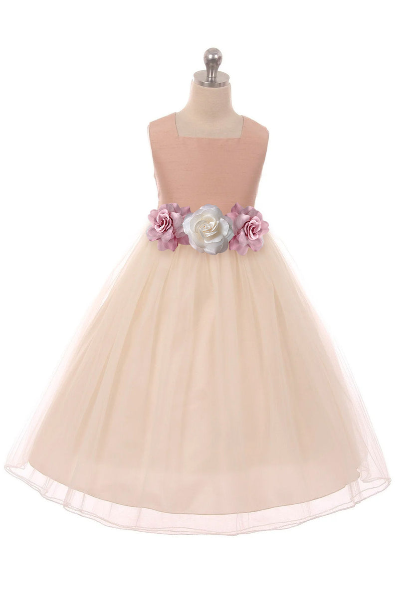 Große Mädchen Vintage Rose Poly Seide Tüll Übergröße Kleid, Größe 20.5