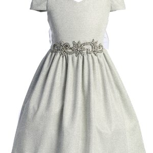 Glitzerndes schulterfreies Blumenmädchenkleid für Mädchen, Größen 4–16