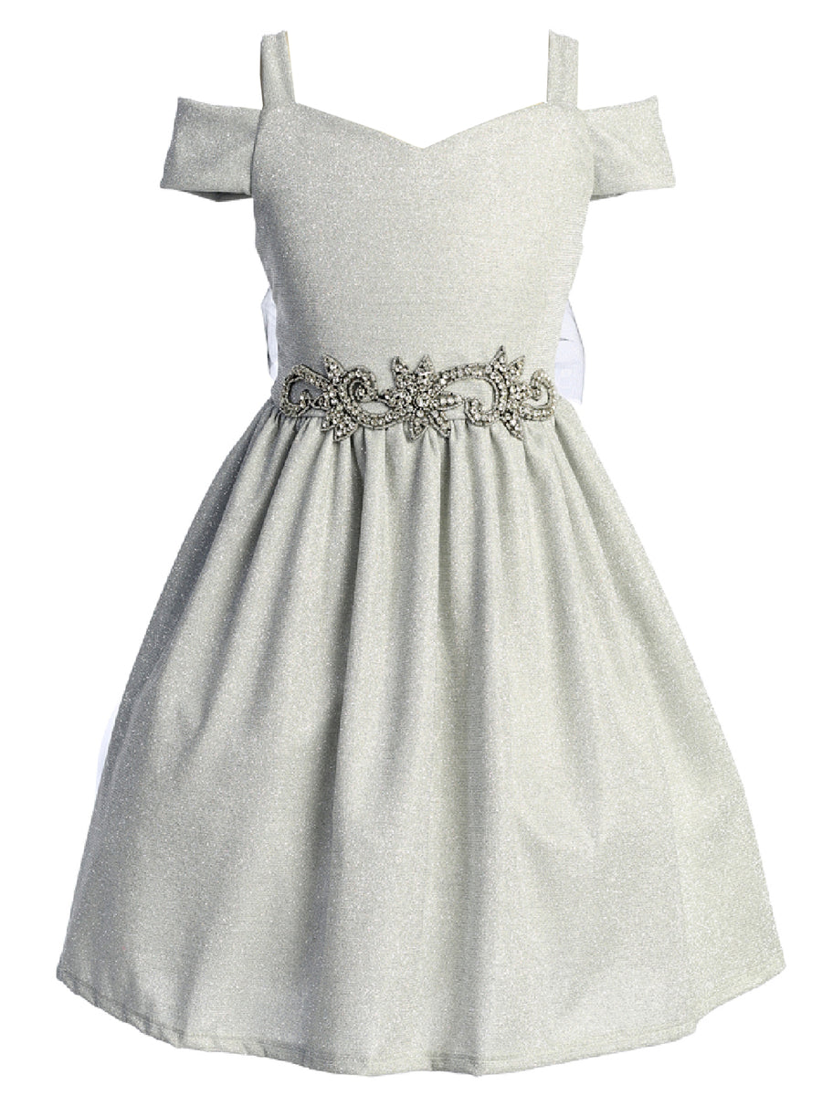 Mädchen glitzernd Off Schulter Blumenmädchen Kleid, Größen 4-16
