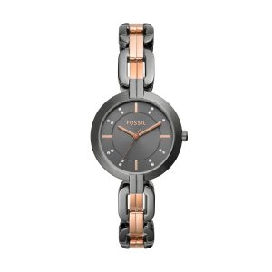 Fossil Damen-Armbanduhr Kerrigan mit drei Zeigern aus Gunmetal-Edelstahl