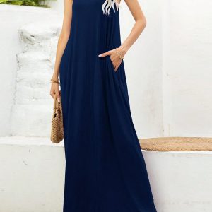 Maxi-Cami-Kleid mit V-Ausschnitt und Taschen