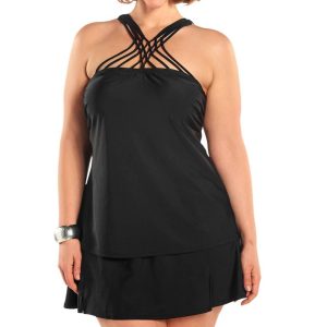 Übergröße Siren Tankini Top mit passendem Tankini Bottom in Schwarz