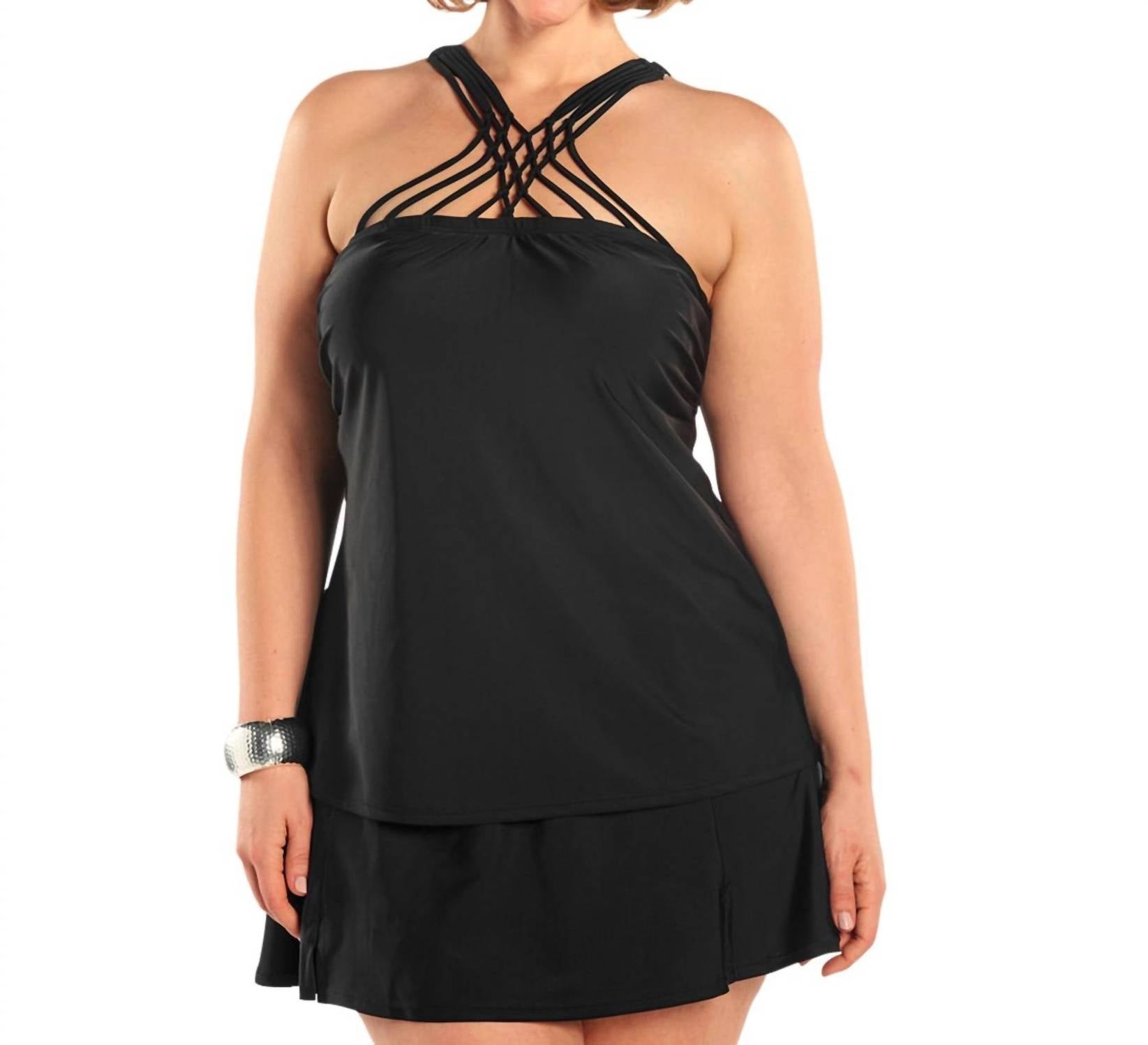 Übergröße Siren Tankini Top mit passendem Tankini Bottom in Schwarz