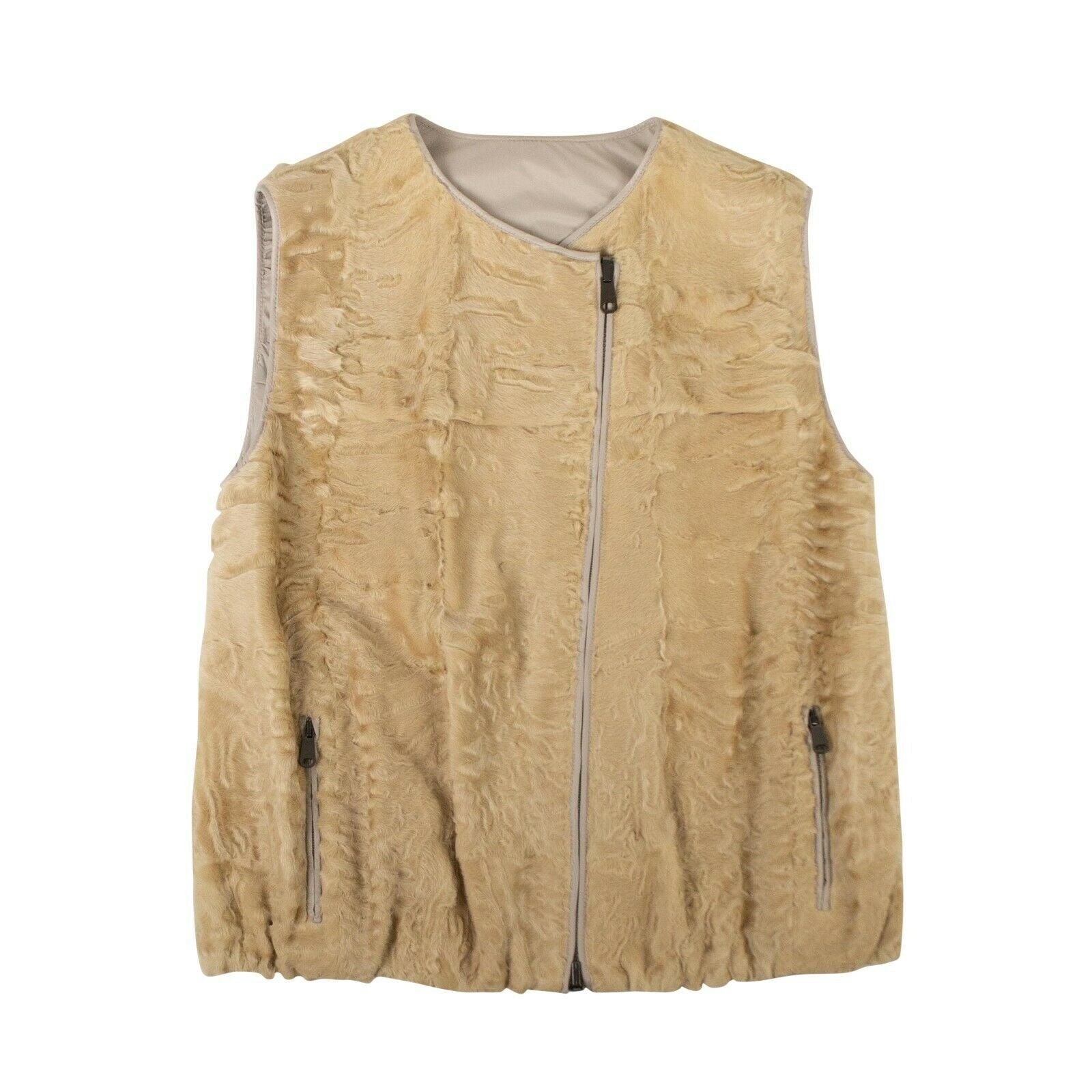 Gelbe Astrakhan Pelz Wendejacke Weste