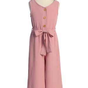 Mädchen Knopfleiste ärmellosen Jumpsuit mit Taille Krawatte, Größen 4-14