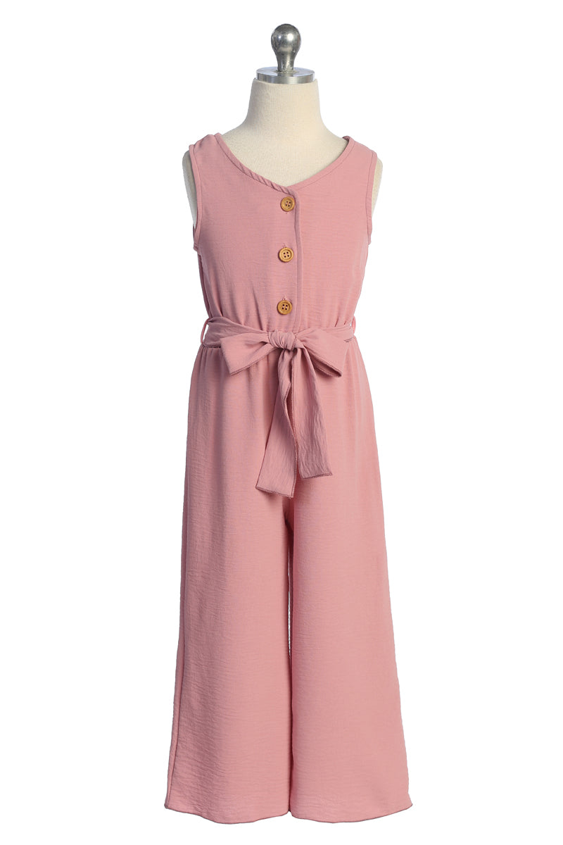 Mädchen Knopfleiste ärmellosen Jumpsuit mit Taille Krawatte, Größen 4-14