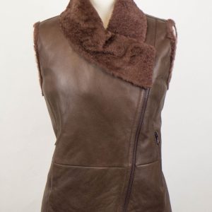 Bole Braun Shearling Lederjacke Weste