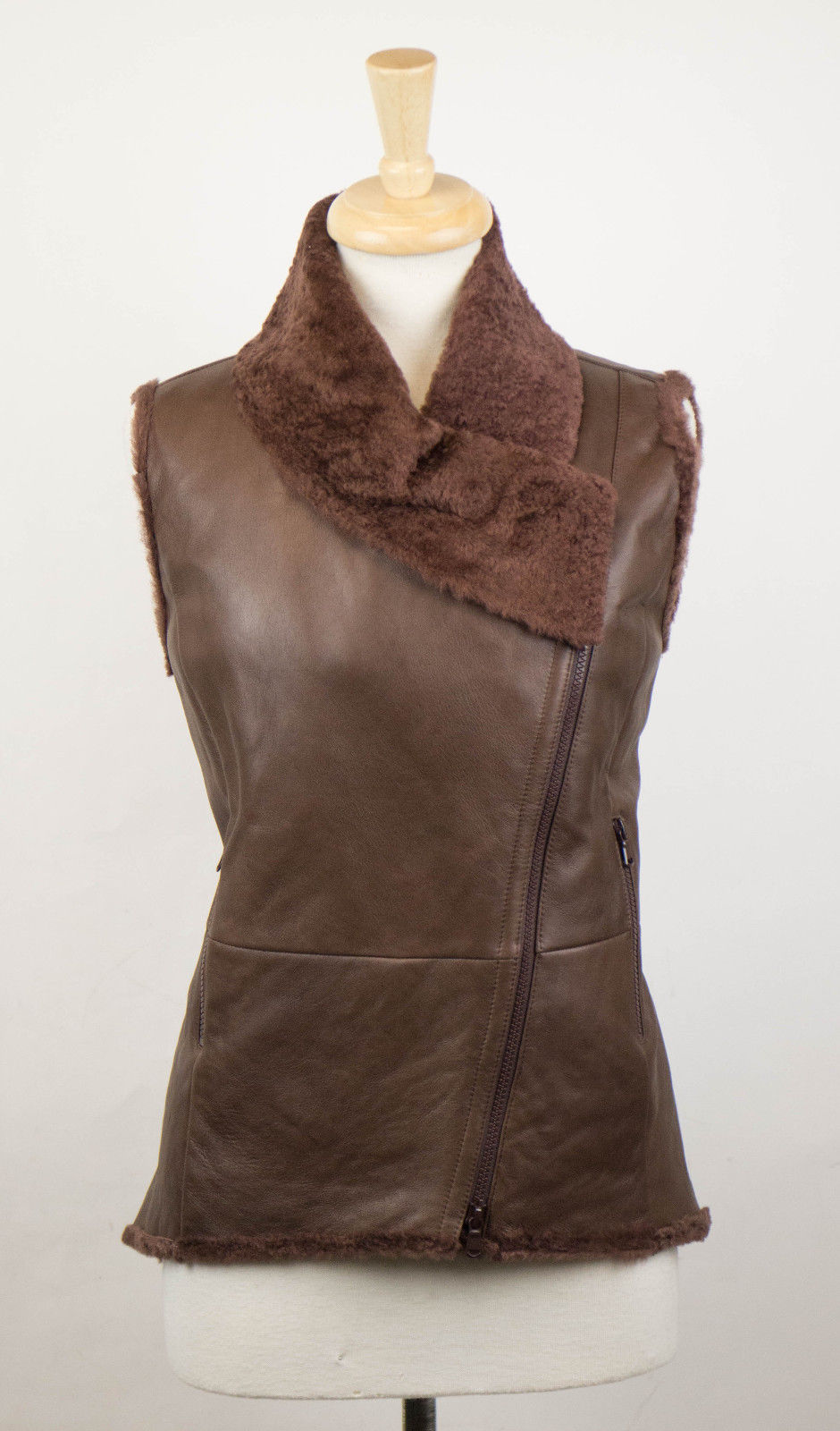 Bole Braun Shearling Lederjacke Weste
