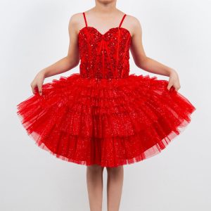 Mädchen-Kleid mit herzförmigem Korsett-Oberteil, detailliertem, mehrlagigem Rockkleid, Größe 4–16