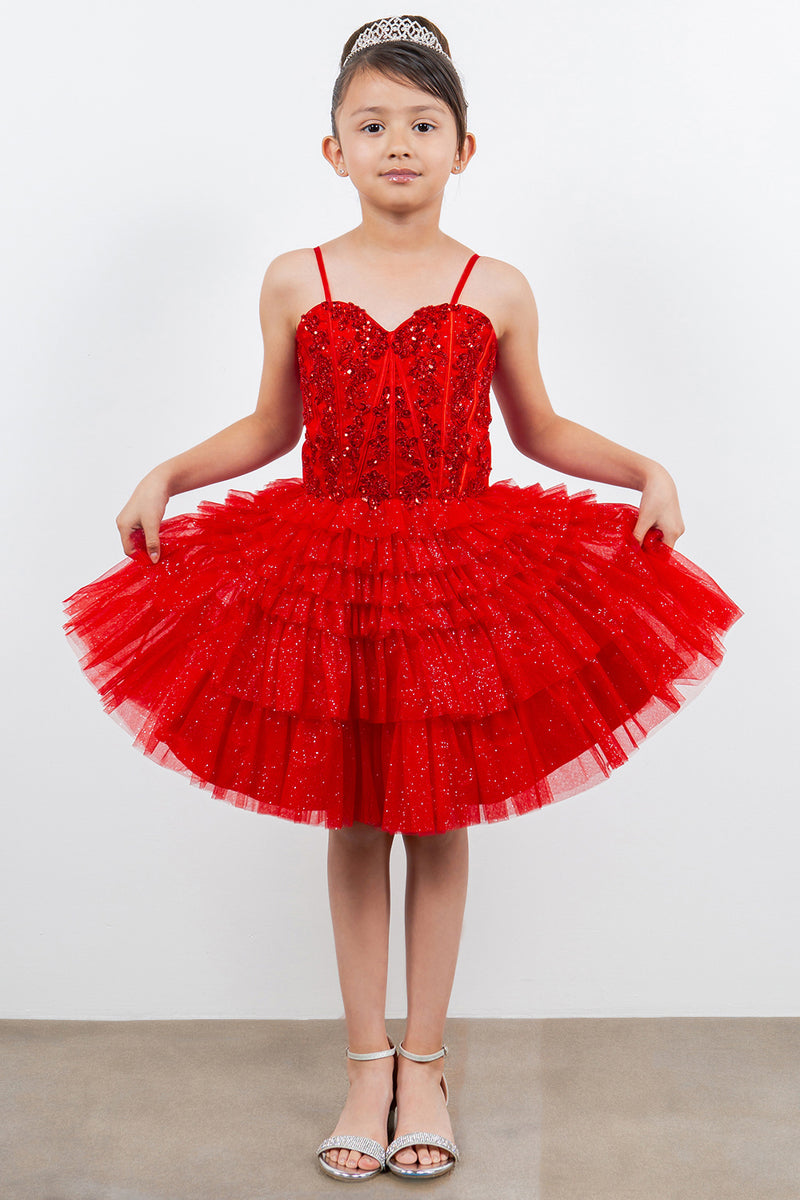 Mädchen Schatz Korsett Top detaillierte mehrlagige Rock Kleid 4-16