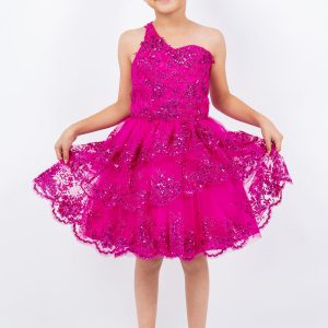 Einschultriges, mehrlagiges Tüllkleid für Mädchen, Größe 4–16