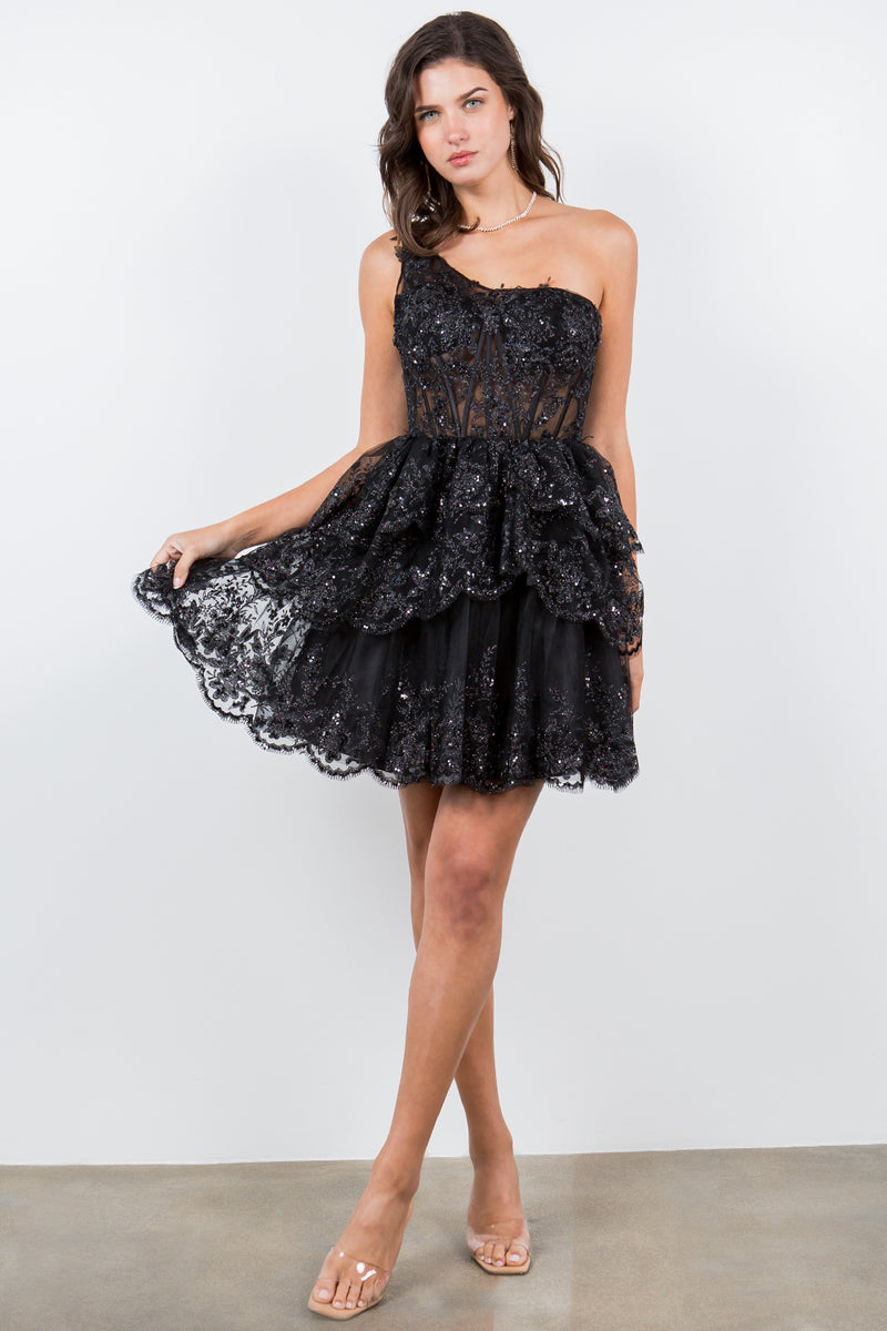 Spitze One-Schulter-abgestufte Rock Cocktailkleid für Damen 4/ XS-16 /3X