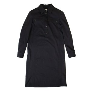 Marineblaues Chemisier-Kleid aus Wolle