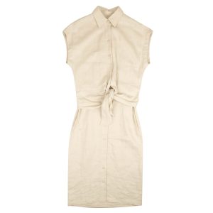 Beiges, ärmelloses Hemdkleid mit Knopfleiste