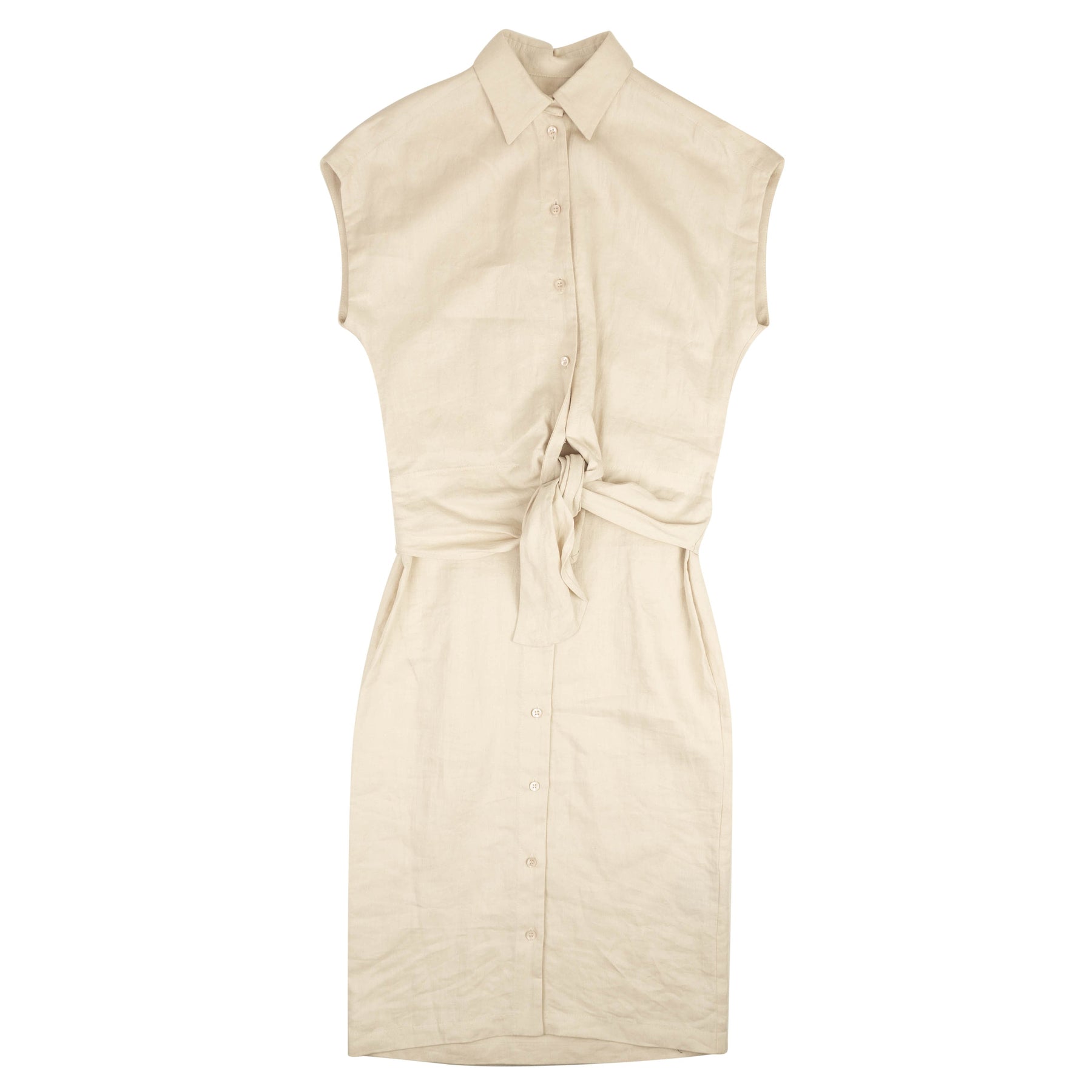Beige mit Knopfleiste ärmelloses Hemd Kleid