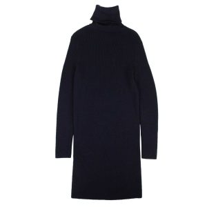 Marineblaues Rollkragenkleid aus Wolle
