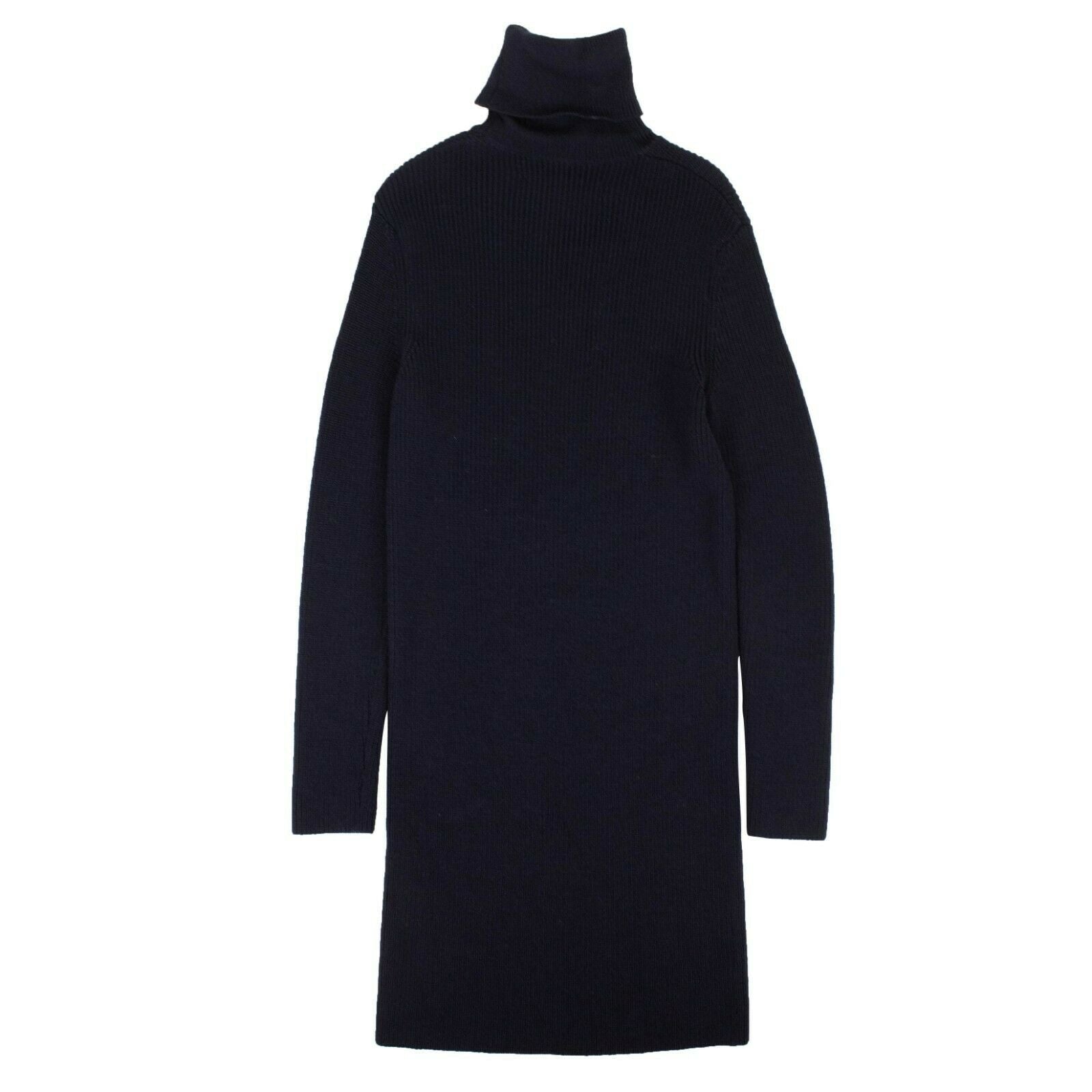 Marineblaues Rollkragenkleid aus Wolle