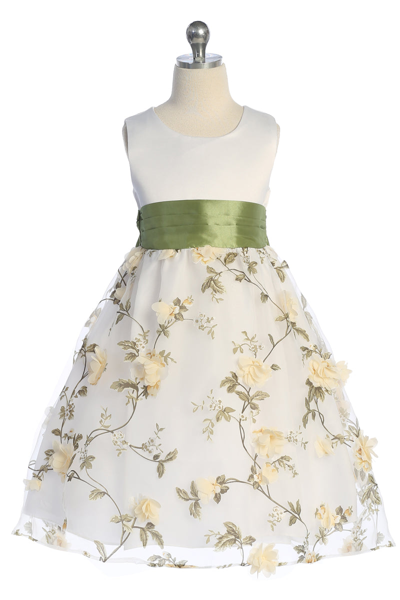 Mädchen Elegante Blumen bestickt Kleid mit Schärpe 2-12