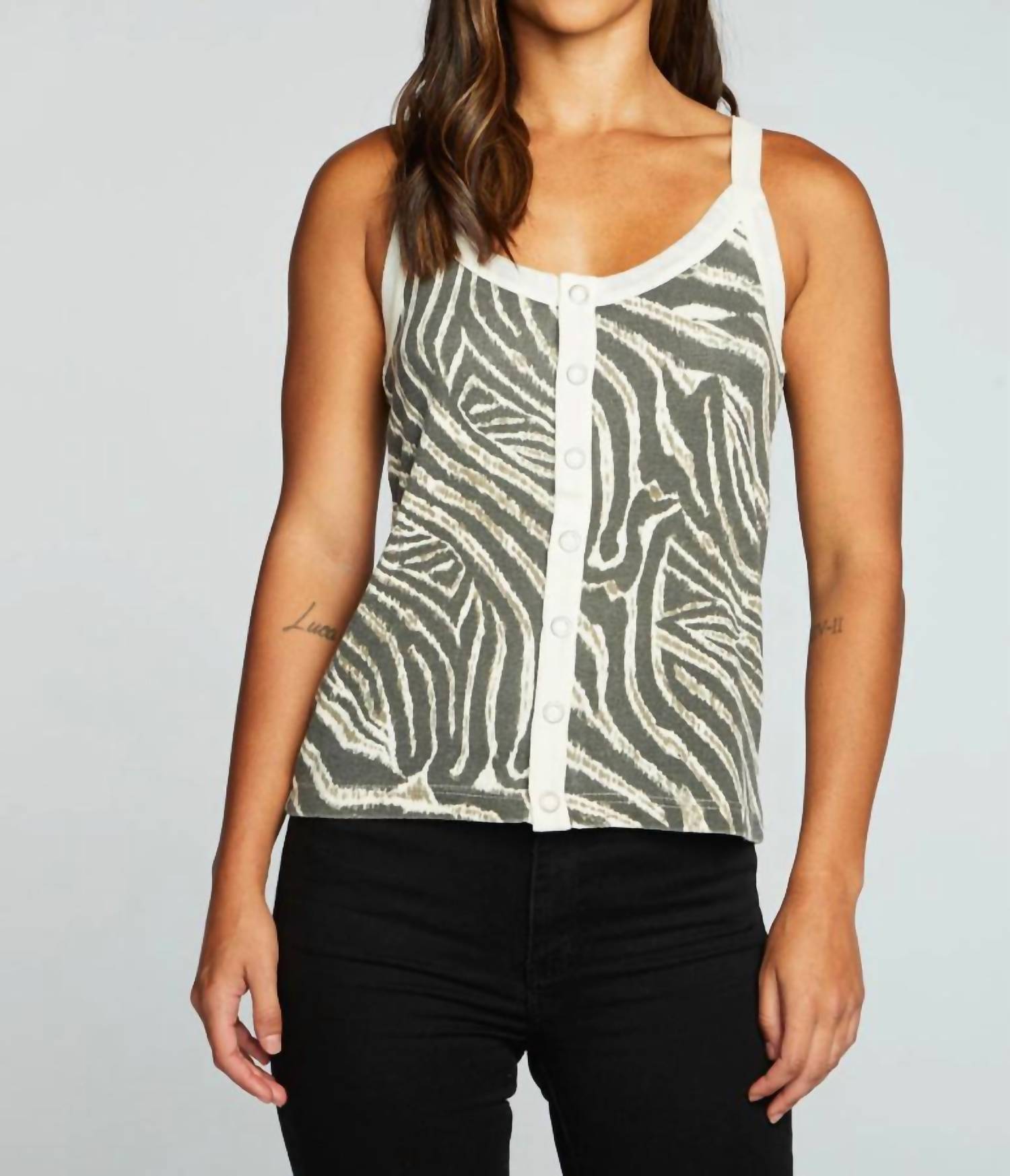 Recycelter Vintage Rib Top im Zebra-Muster