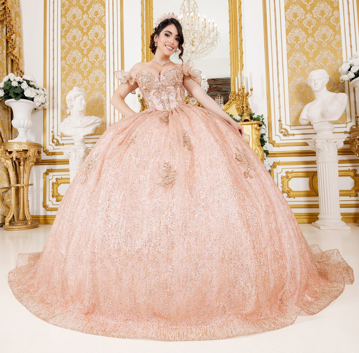 Schulterfrei Spitze Perlen Applikation Quinceañera Ballkleid für Damen 4/ XS-16 /3X