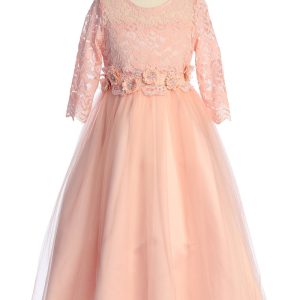 Mädchen-Blumenmädchenkleid mit Blumenbund, Spitze und Tüll, Größe 4–16