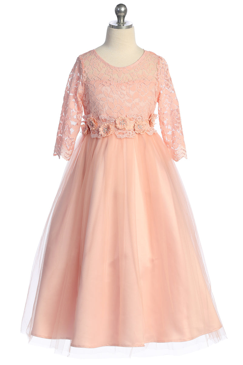 Mädchen mit Blumenmuster Taille Spitze und Tüll Blumenmädchen Kleid 4-16