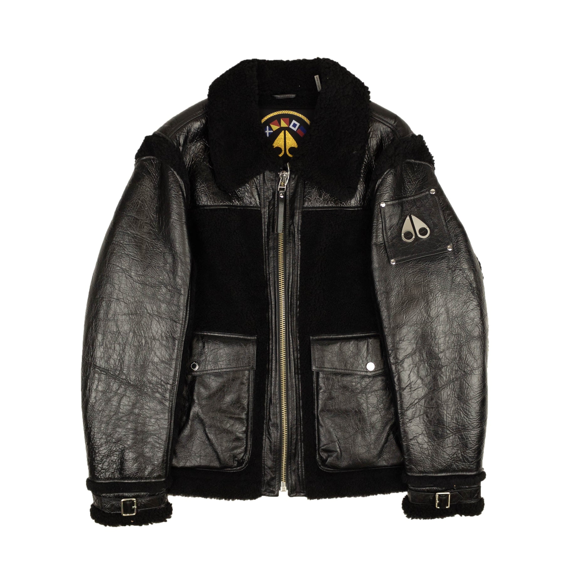 Schwarze Lederjacke mit Logo Dufresne