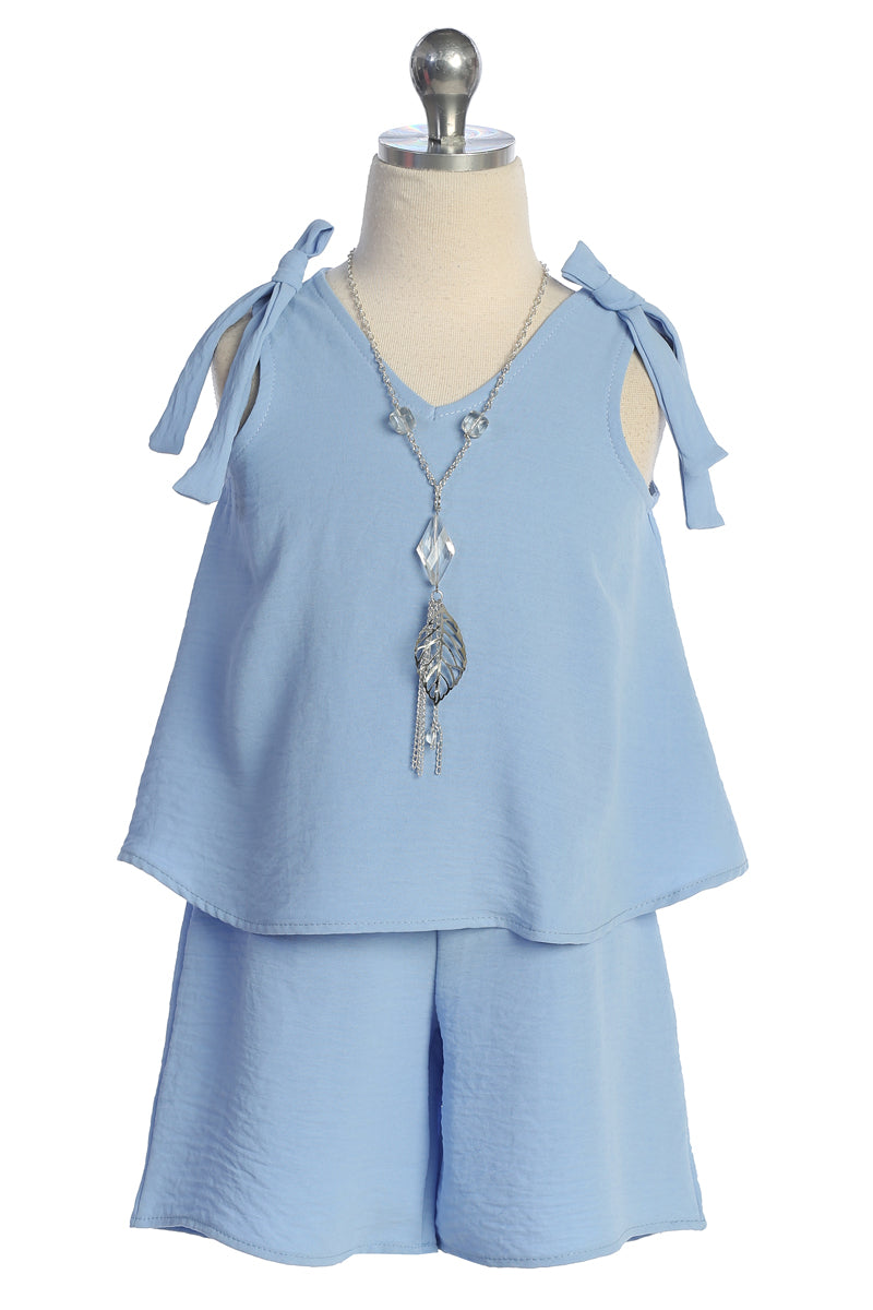 Mädchen Bow-Schulter Top und Shorts Halskette Outfit Set, Größen 4-14