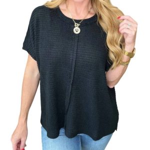 Dolman Kurzarm-Oberteil mit Vordernaht in Schwarz 7732460421180