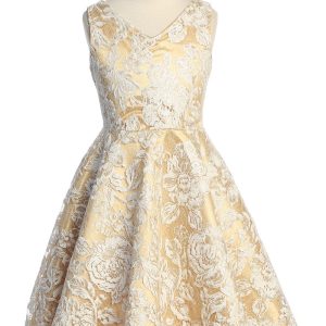 Mädchen-Partykleid mit Blumenbrokat, 2T-14