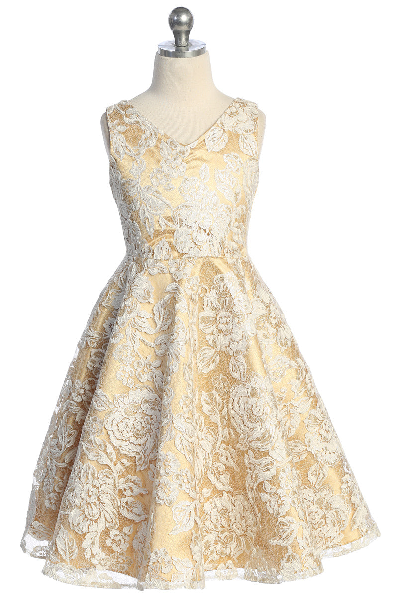 Mädchen mit Blumenmuster Brokat Party Kleid 2T-14