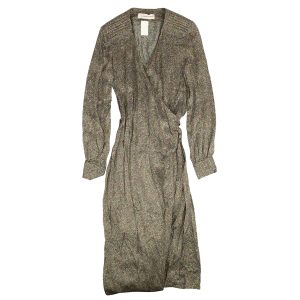 Mehrfarbiges Wickelkleid mit langen Ärmeln
