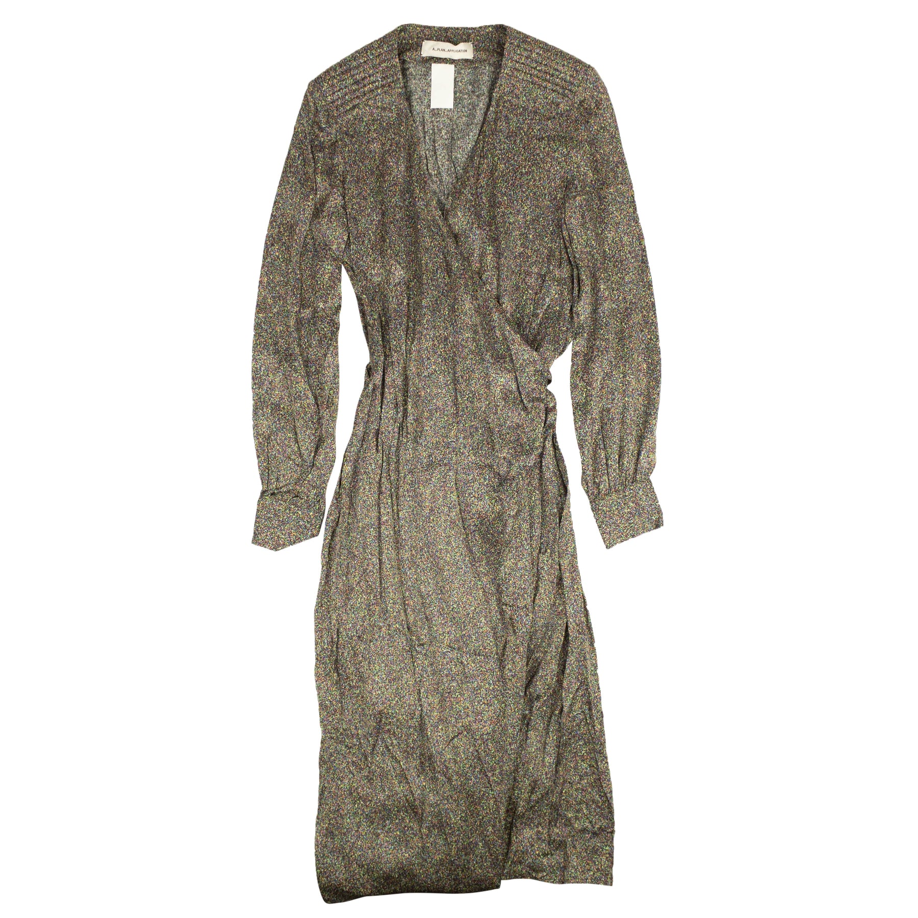 Mehrfarbiges Wickelkleid mit langen Ärmeln