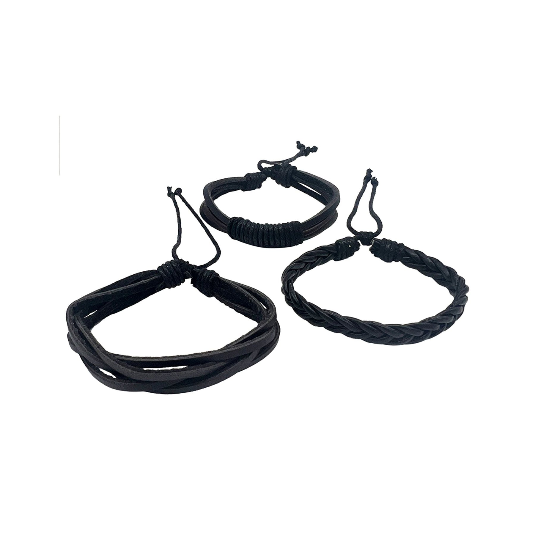 Einstellbare Trio von schwarzen Multistrand Lederarmbänder