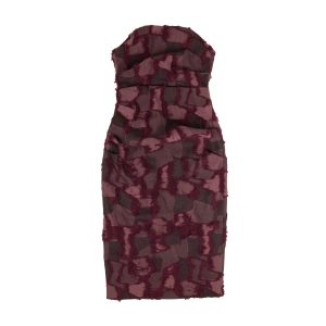 Weinrot Patched trägerlosen Kleid
